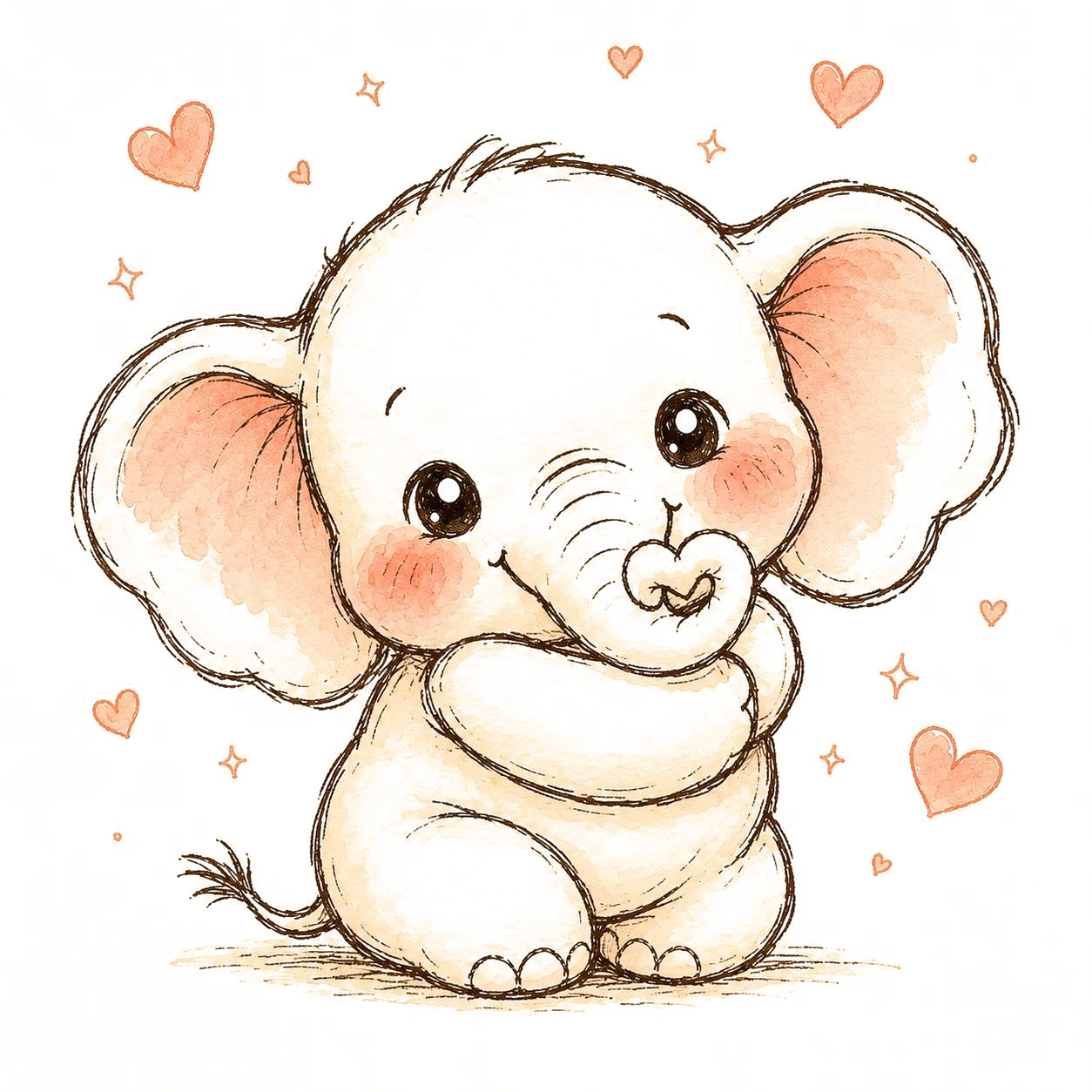 Memoria mode Pacar Sayang — gajah lucu dengan hati dan sparkle di sekitarnya